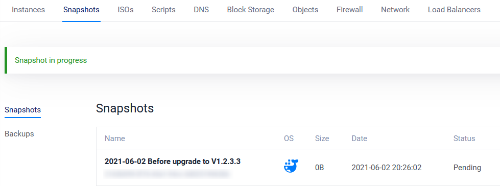 Vultr snapshot pending
